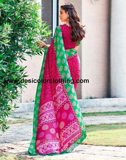 Rani Pink Cotton Printed Sarees