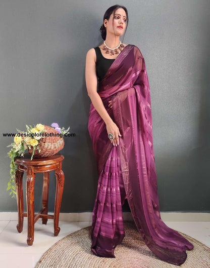 Purple Weaving Georgette Pre-draped Saree