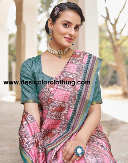 Pink Silk Printed Ready To Wear