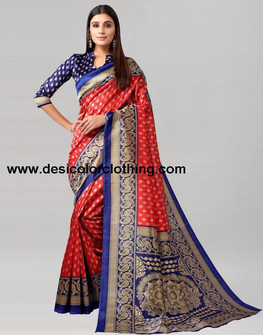 Red Printed Silk Saree