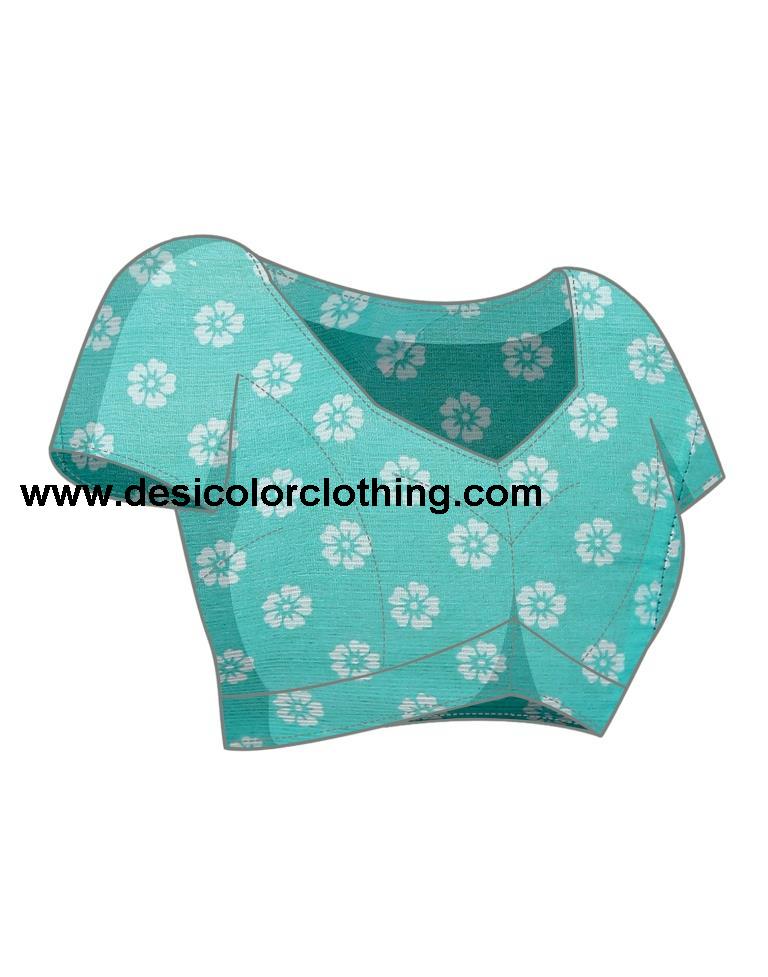 Turquoise Chiffon Printed Saree