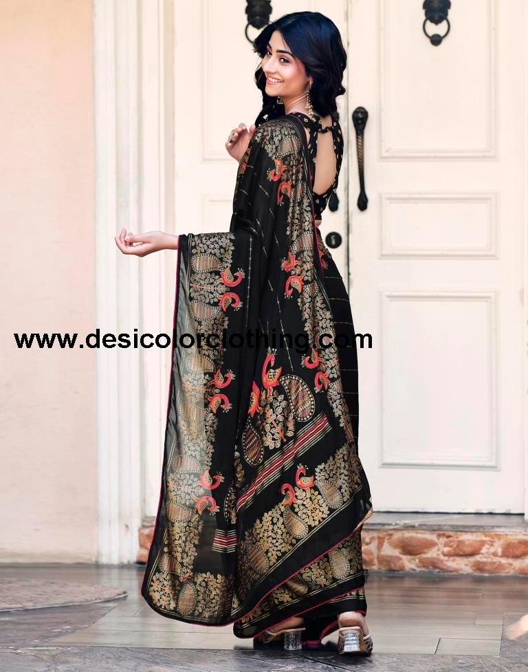 Black Cotton Printed Saree