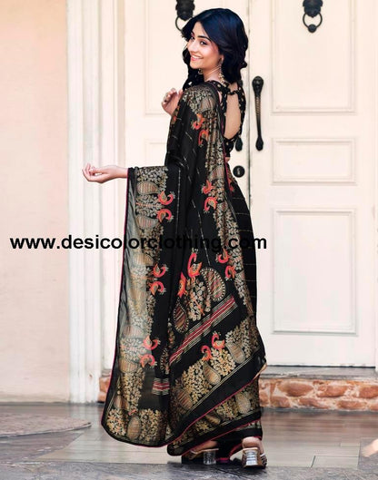 Black Cotton Printed Saree