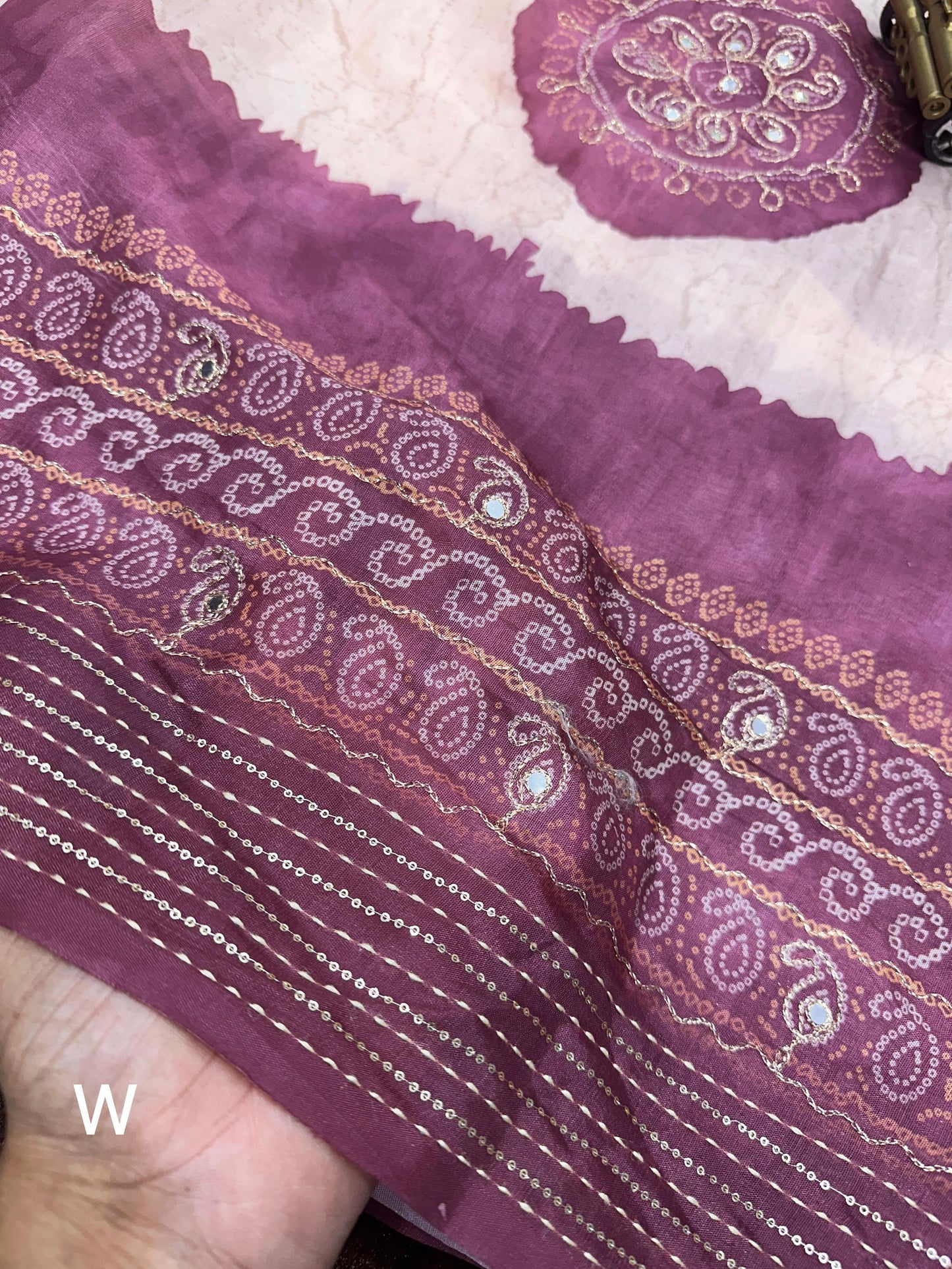 Product Image - Designer Rangeen Silk Saree with Hand Katha and Gotta Patti Work for Festive and Wedding Wear