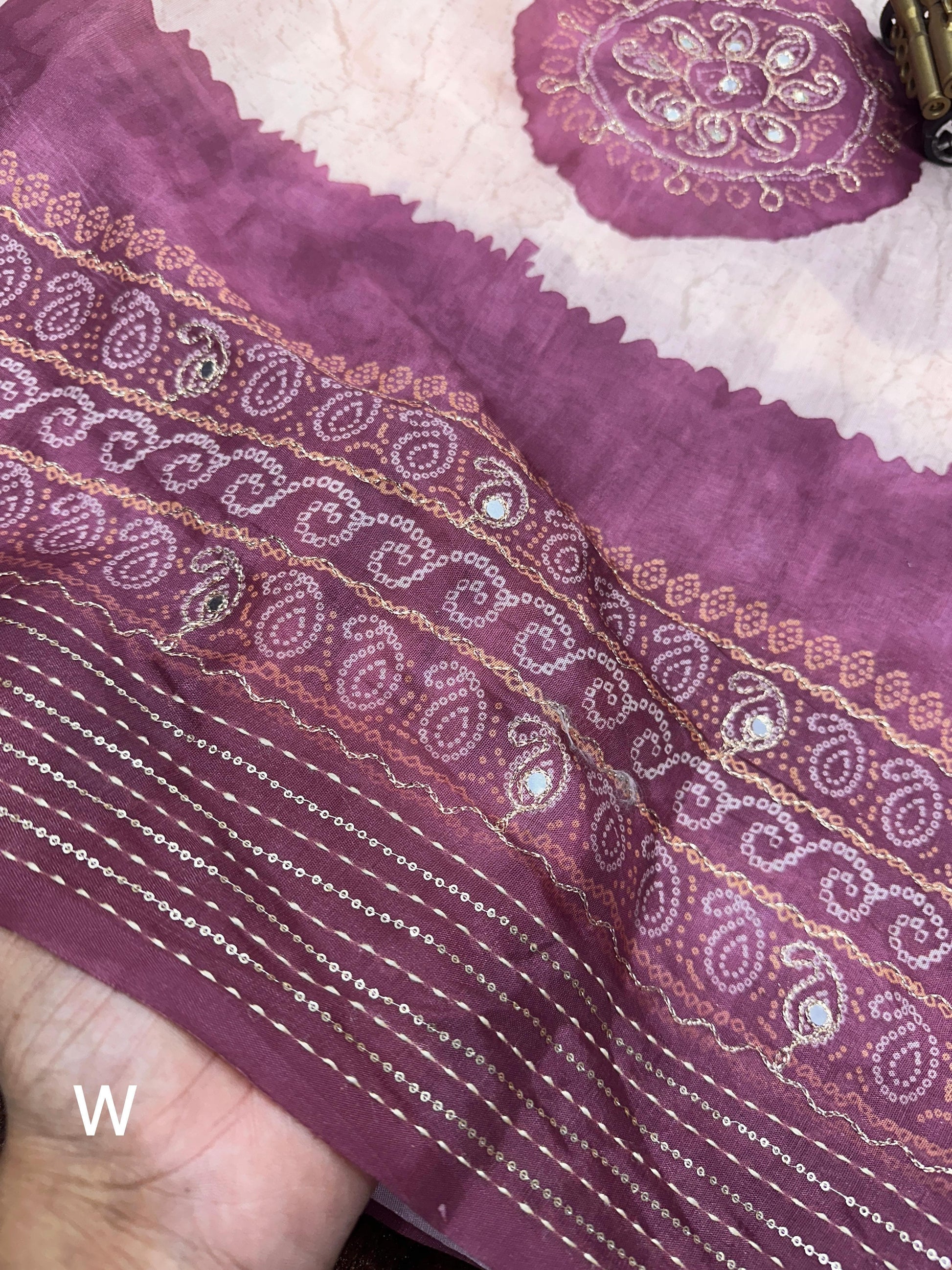 Product Image - Designer Rangeen Silk Saree with Hand Katha and Gotta Patti Work for Festive and Wedding Wear