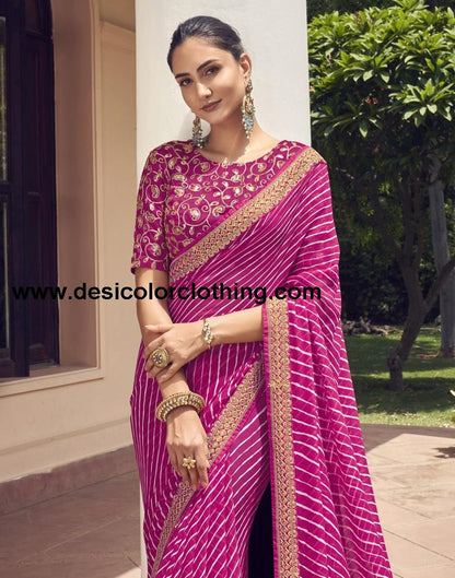 Pink Georgette Saree