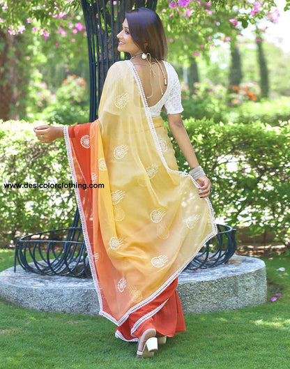 Orange Georgette Sequence Swarovski Saree