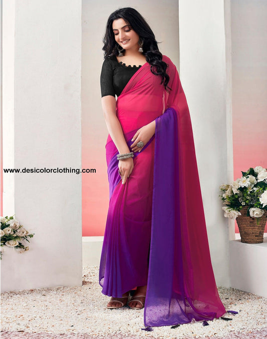 Pink Georgette Plain Ready to Wear Saree