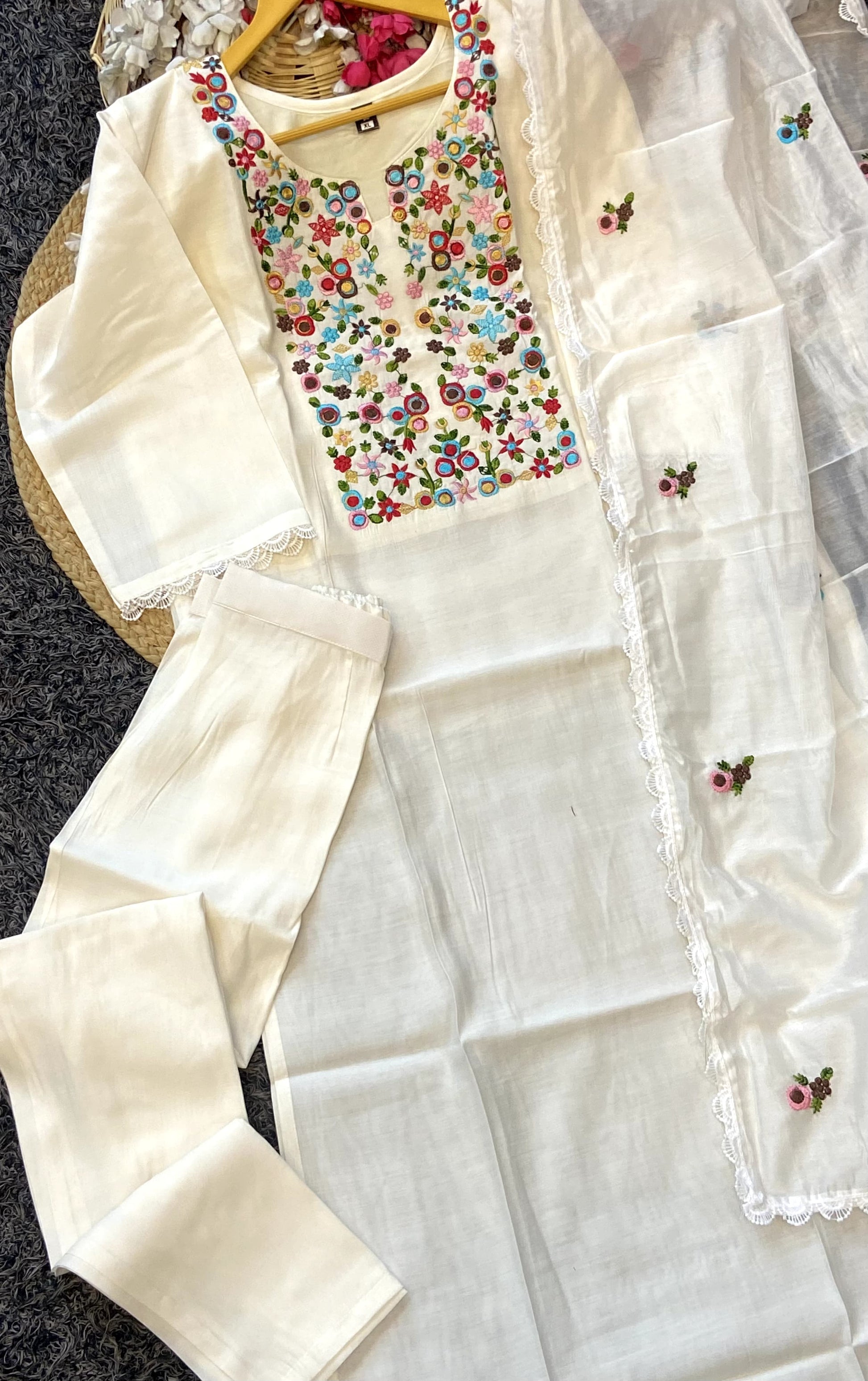 Product Image - Designer Kurti Pant with Dupatta - Elegant Visose Chanderi Ethnic Wear