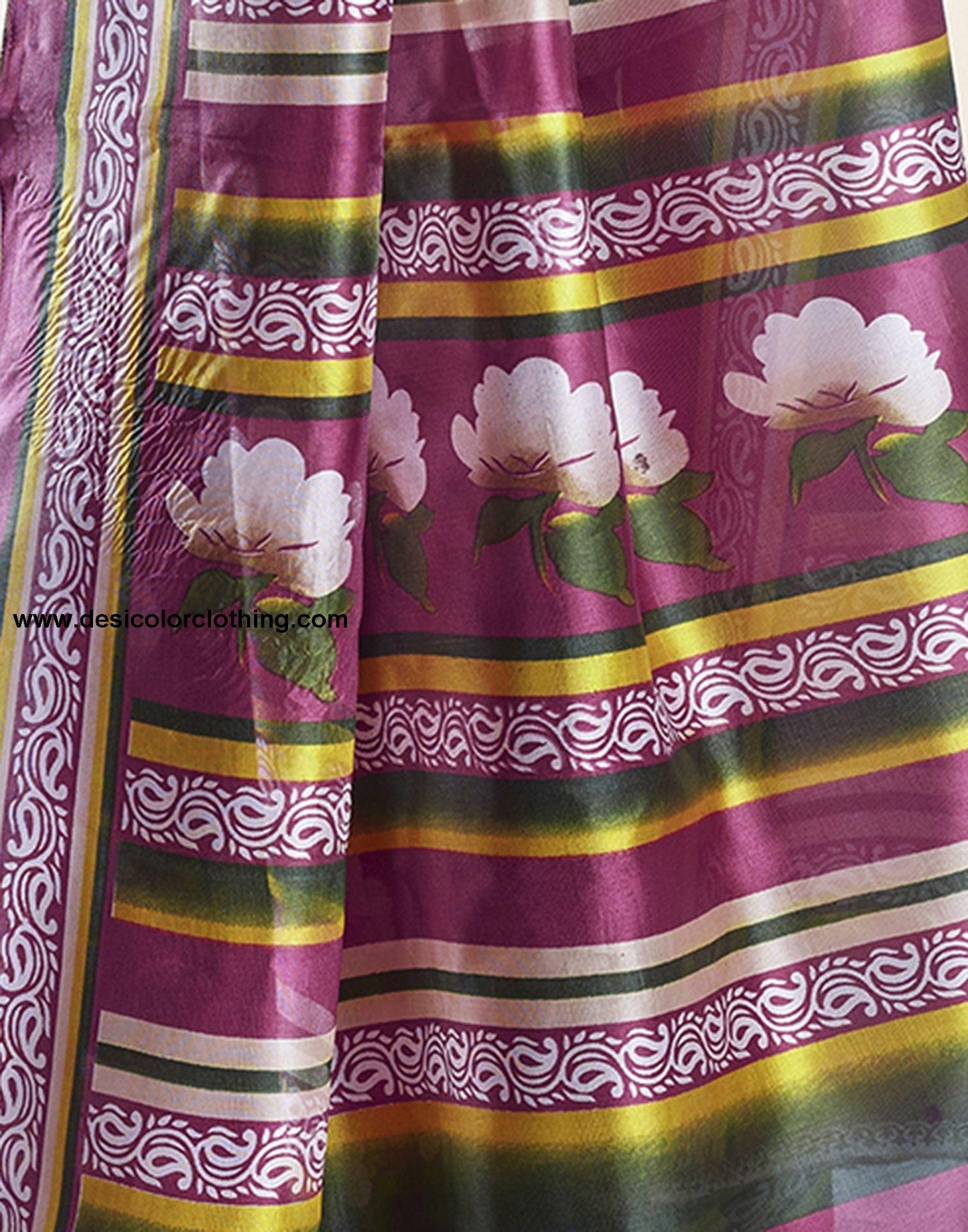 Raspberry Pink Floral Silk Saree