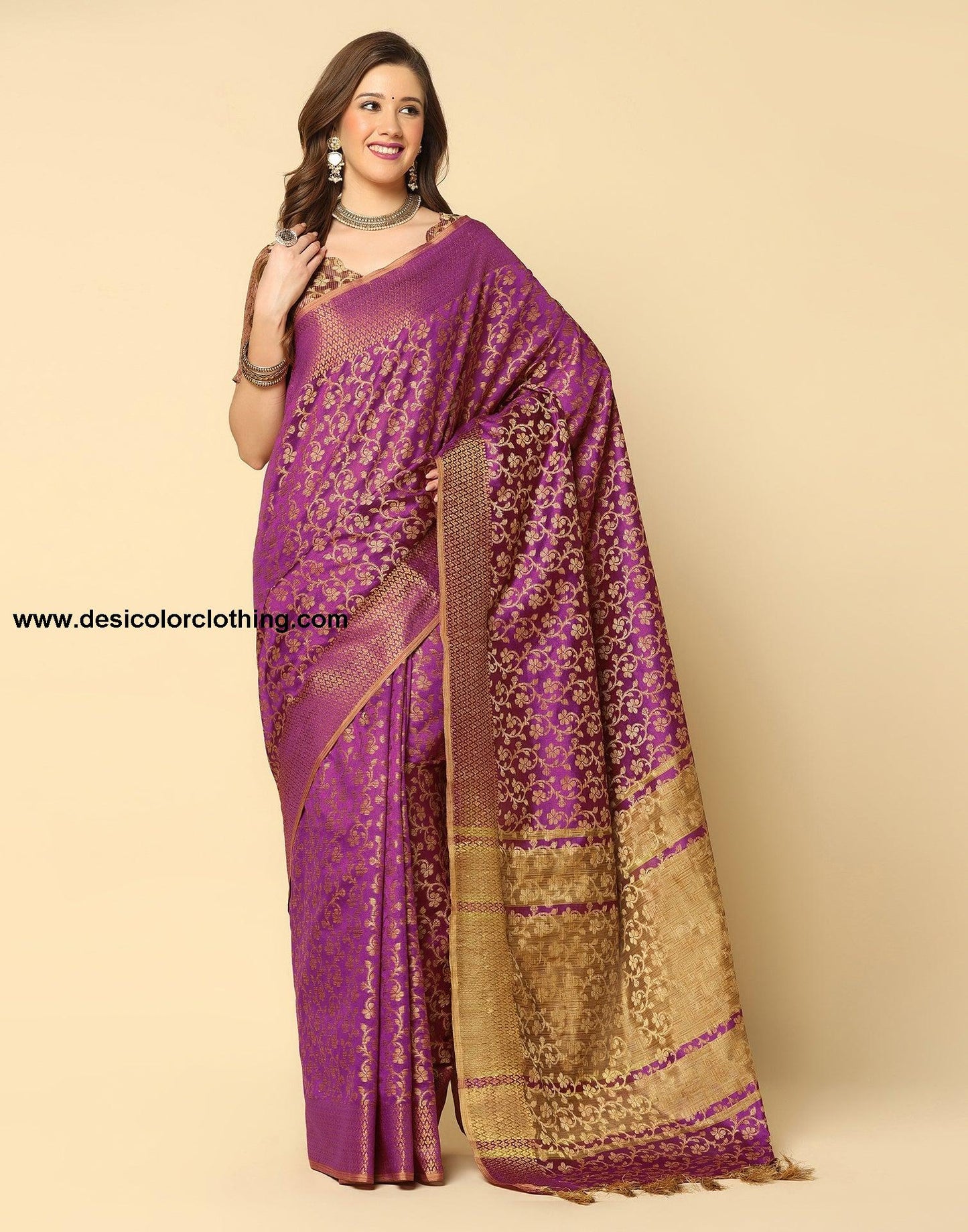 Wine Banarasi Silk Saree