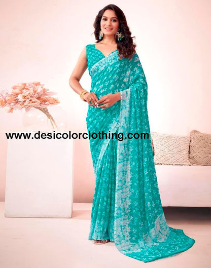 Blue Georgette Printed Saree
