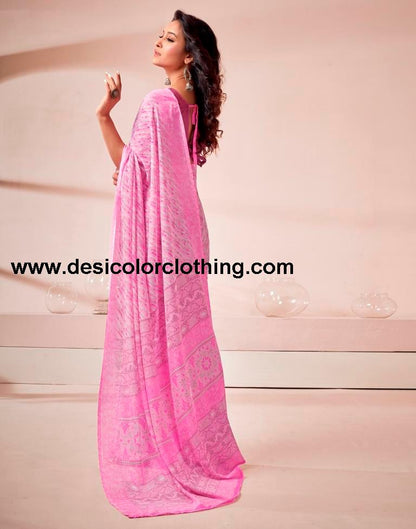 Pink Georgette Printed Saree