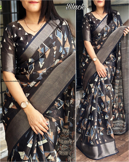 Fabric cotton zari jacquard with running blouse Saree
