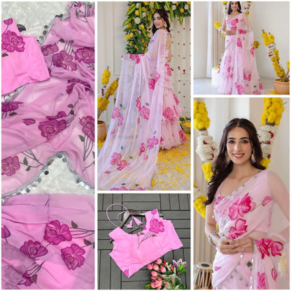 Product Image - Designer Party Wear Lehenga Saree with Stitched Choli and Embroidery Work