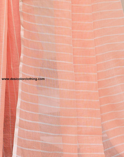 Peach Leheriya Linen Woven Saree