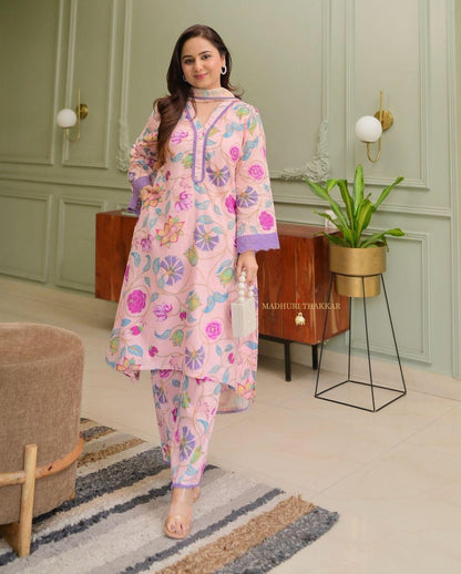 Product Image - Elegant Abstract Floral Suit Set | Designer Georgette Saree | Festive Wear