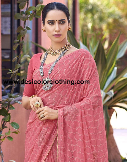 Pink Chiffon Printed Saree