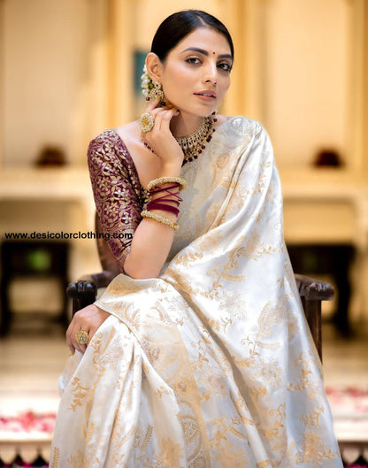 White Silk Plain Saree