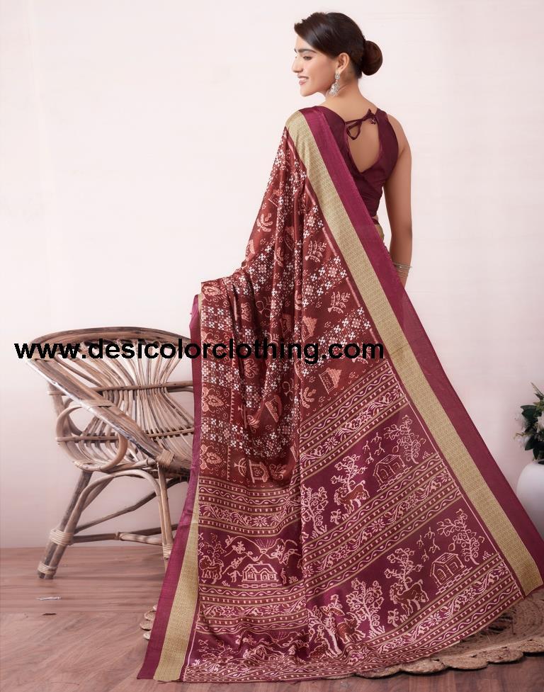 Brown Silk Printed  Saree