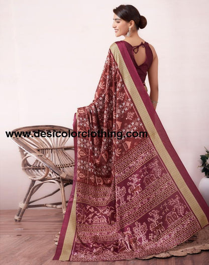 Brown Silk Printed  Saree