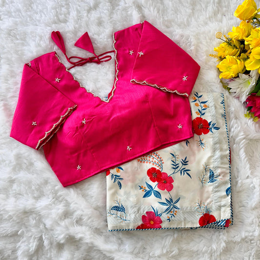 Product Image - Designer Soft Silk Saree with Handcrafted Work