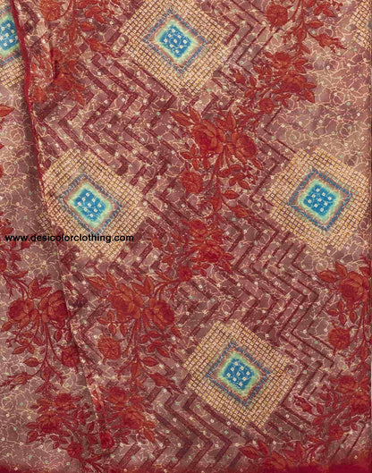 Red Chiffon Bandhani Printed Saree