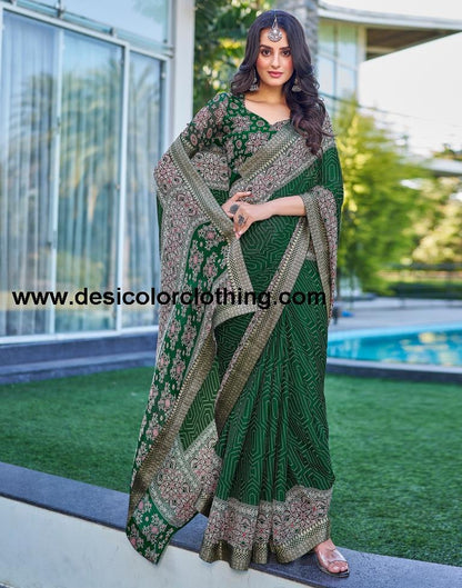 Dark Green Georgette Printed Saree