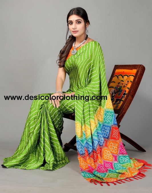 Parrot Green Bandhani Silk Saree | SLV2362S562