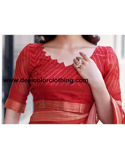 Red Cotton Printed Saree