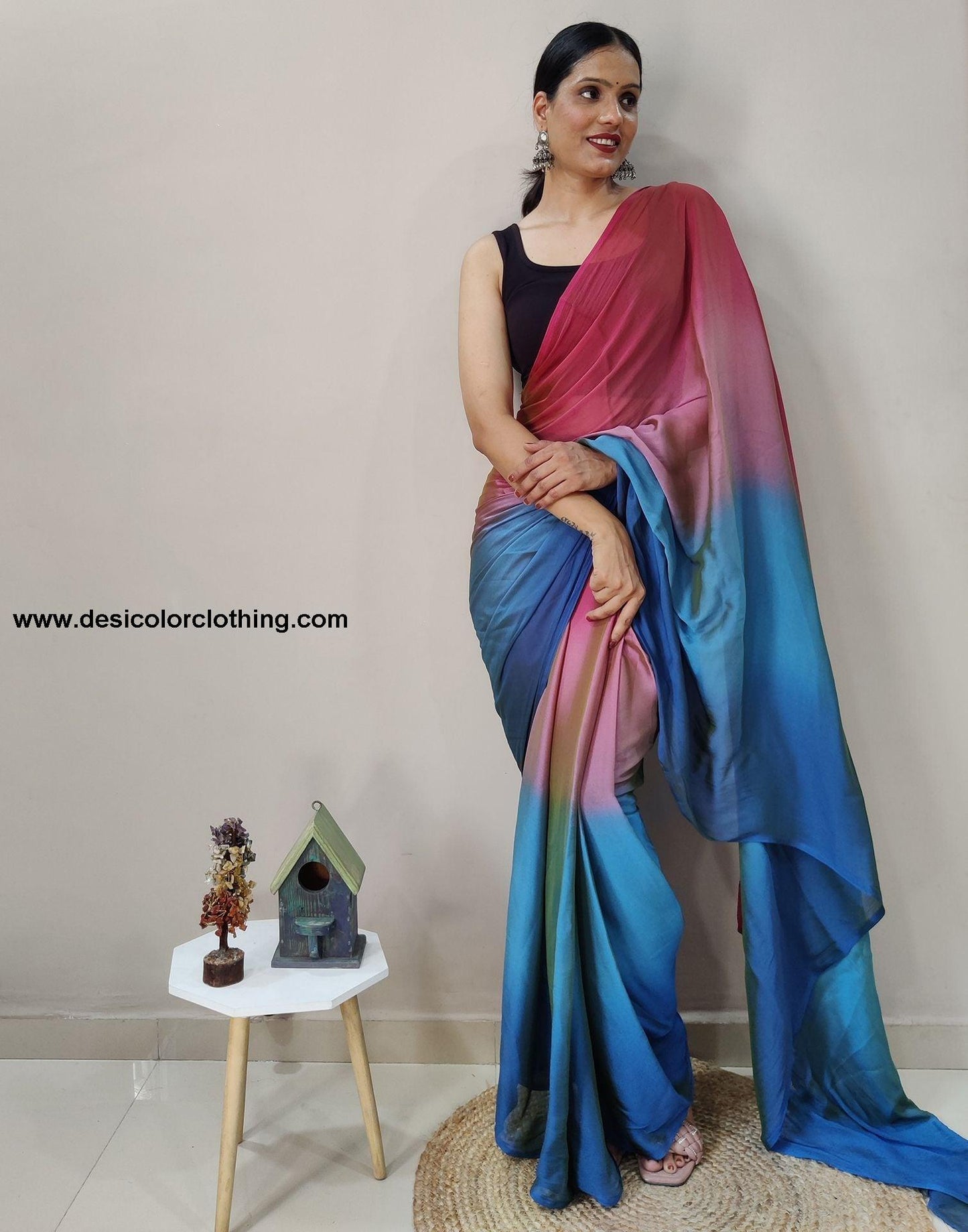 Pink Chiffon Pre-draped Saree