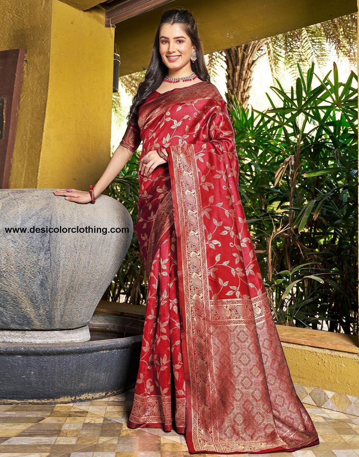 Red Jacquard Silk Saree