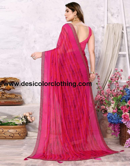 Rani Pink Chiffon Printed Saree