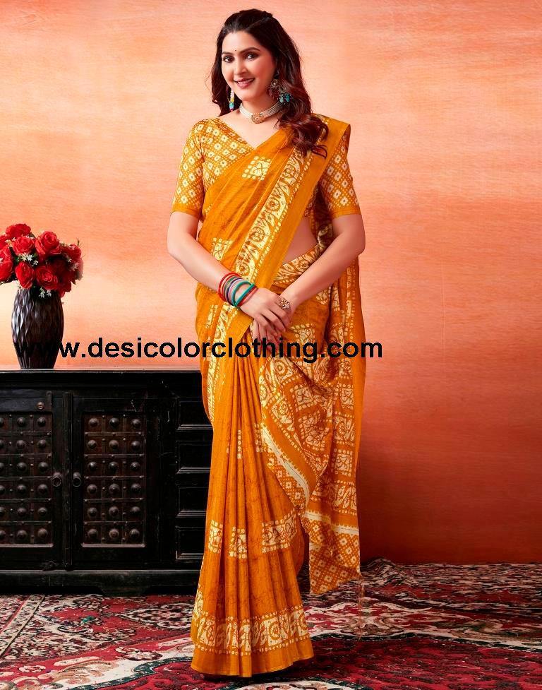 Turmeric Silk Printed Sarees