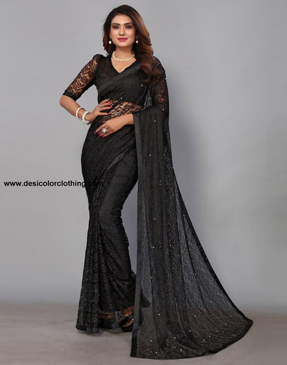 Black Net Lace Saree