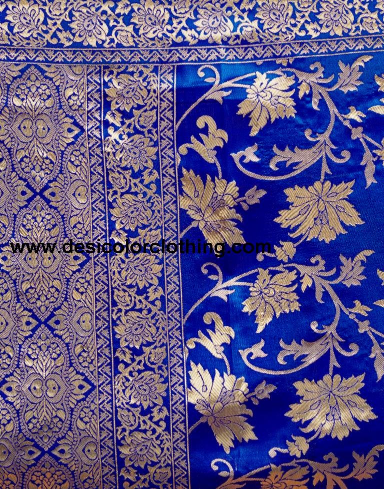 Dark Blue and Golden Silk Saree with Jacquard Border & Matching Blouse