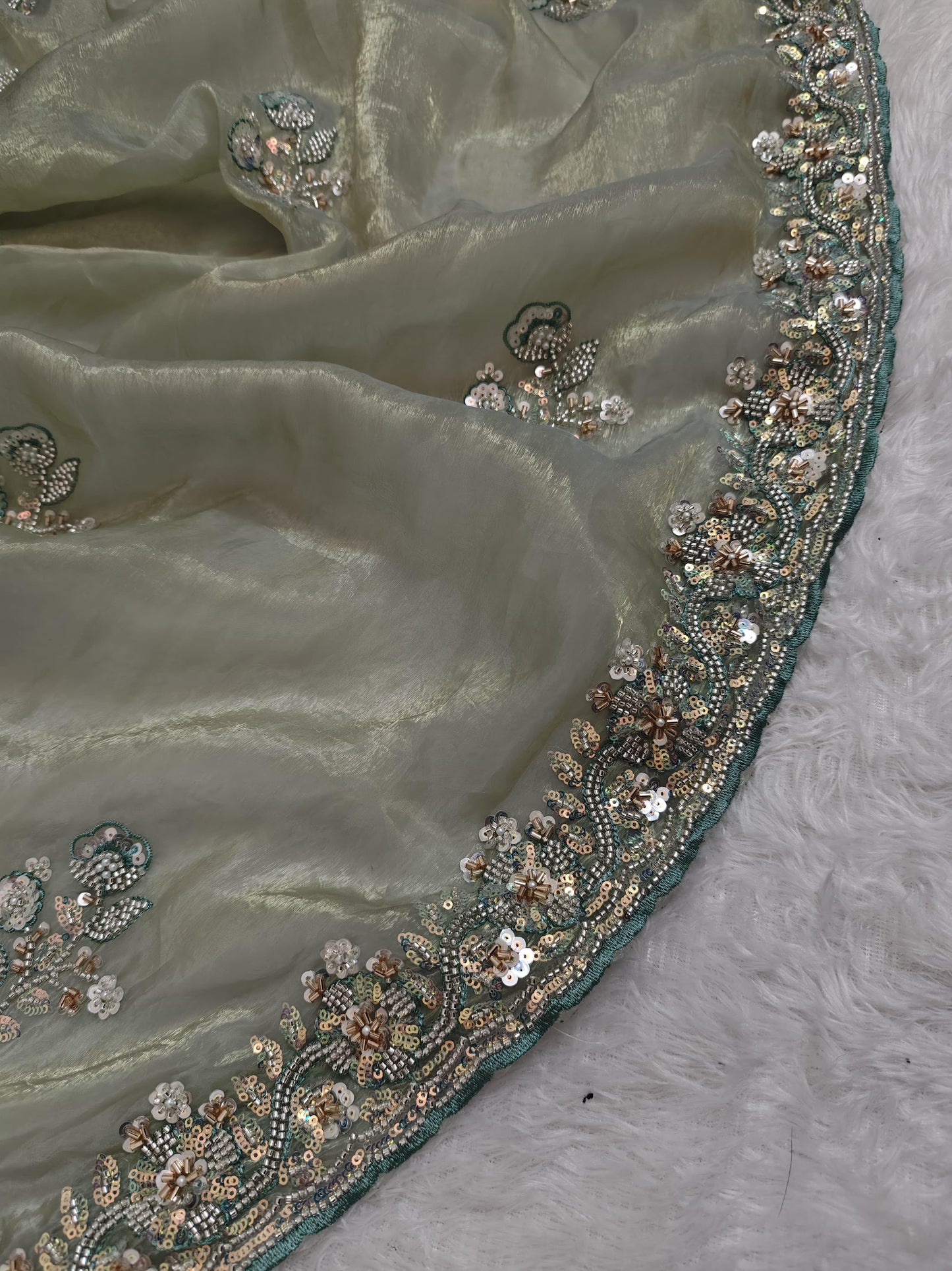 Product Image - Mint Color Shimmer Glass Organza Saree
