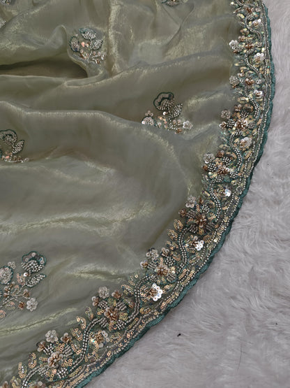 Product Image - Mint Color Shimmer Glass Organza Saree
