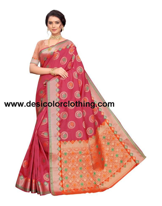 Pink Coloured Poly Silk Jacquard Partywear saree
