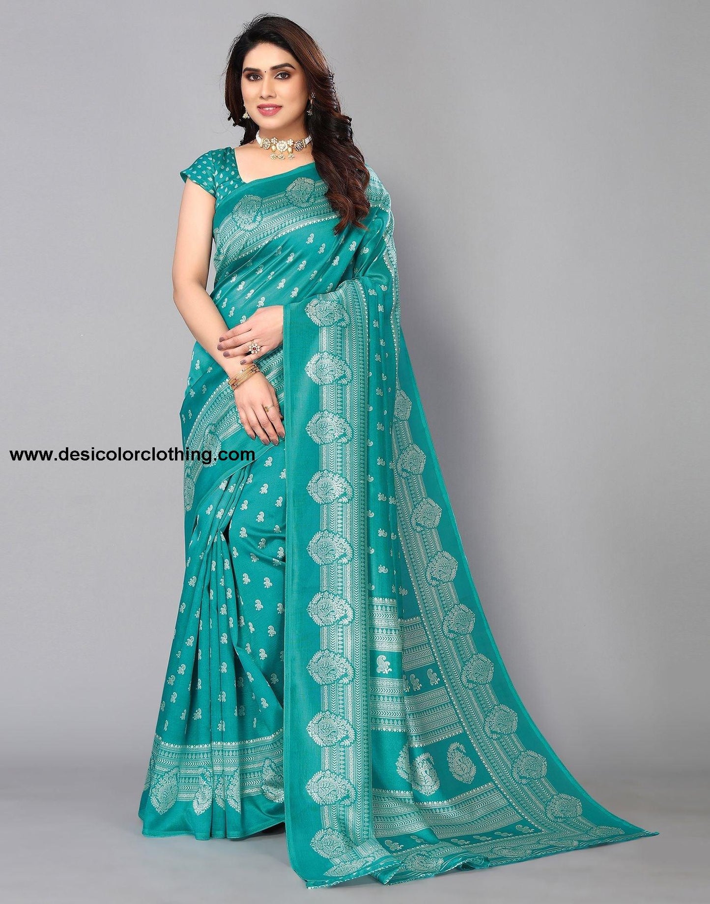 Rama Green Silk Printed Saree