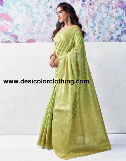 Pista Green Organza Woven Saree