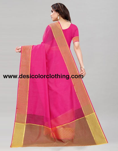 Dark Pink Coloured Poly Cotton Casual saree