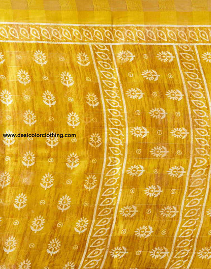 Yellow Printed Cotton Saree