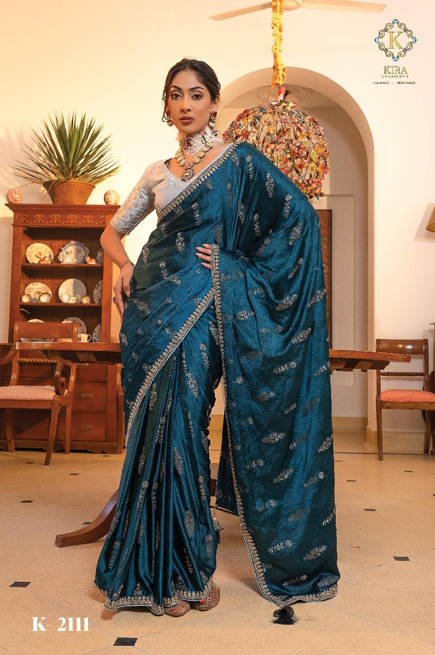 Product Image - Kamya Silk Designer Saree by Kira - Pure Satin with Hand Dyeing & Embroidery