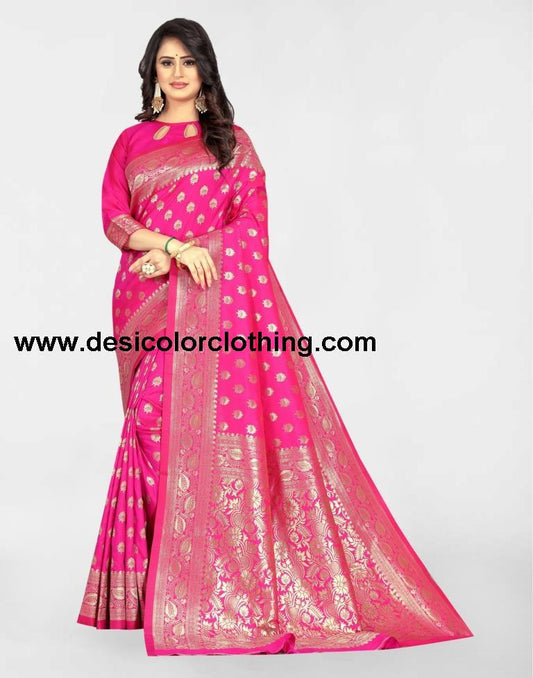 Rani Pink Jacquard Banarasi Silk Saree
