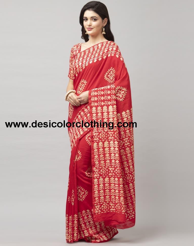 Pink Coloured Poly Cotton Printed Casual saree