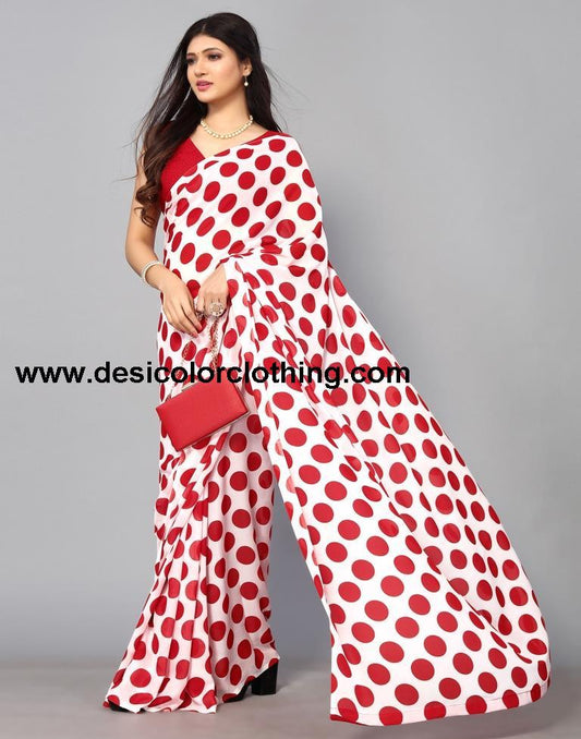 White Printed Saree