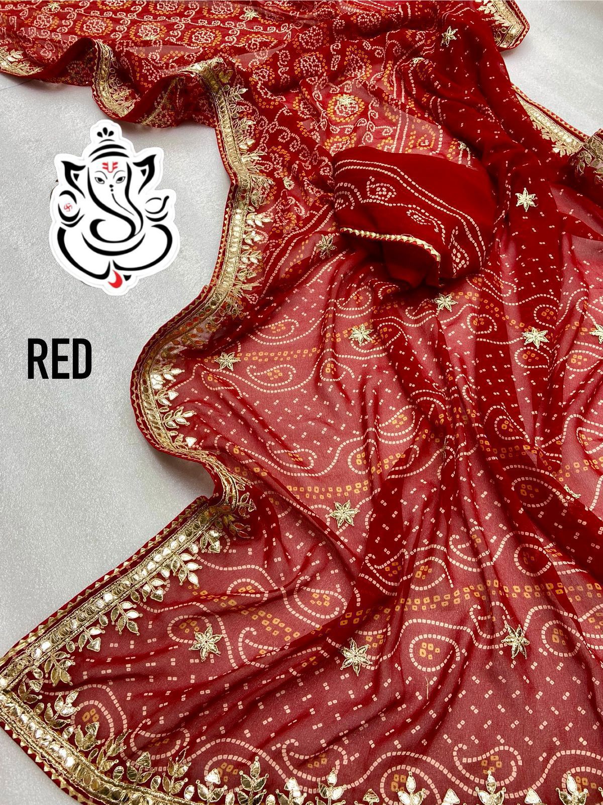 Product Image - Exquisite Georgette Bandej Saree with Gota Patti Work | Festive Wear