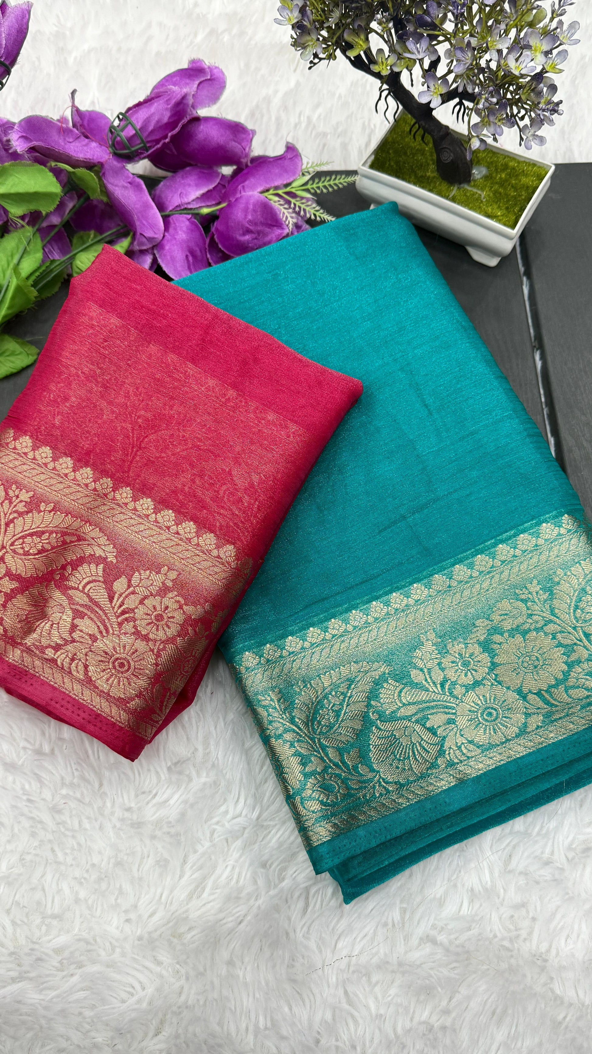 Product Image - Designer Zimichu Saree with Jacquard Border - Perfect for Festive & Wedding Wear