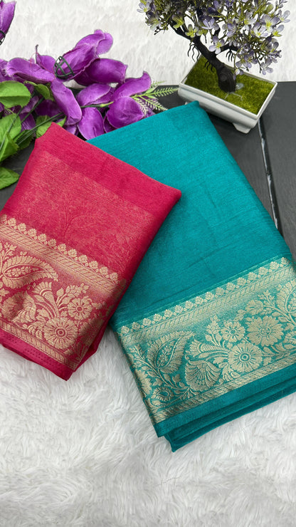 Product Image - Designer Zimichu Saree with Jacquard Border - Perfect for Festive & Wedding Wear